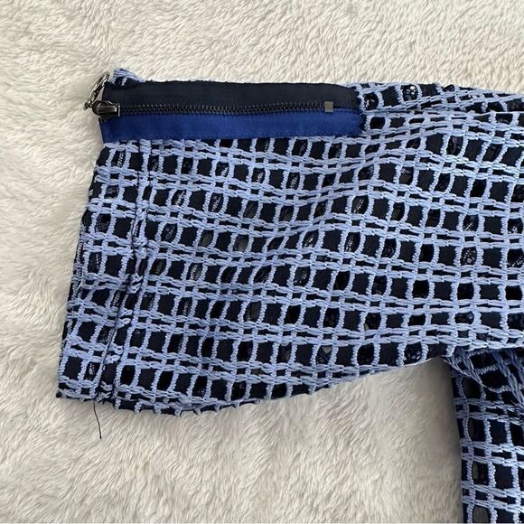 Yushi top large navy and periwinkle blue open weave loose fit cowl neck elbow sl - Picture 6 of 10